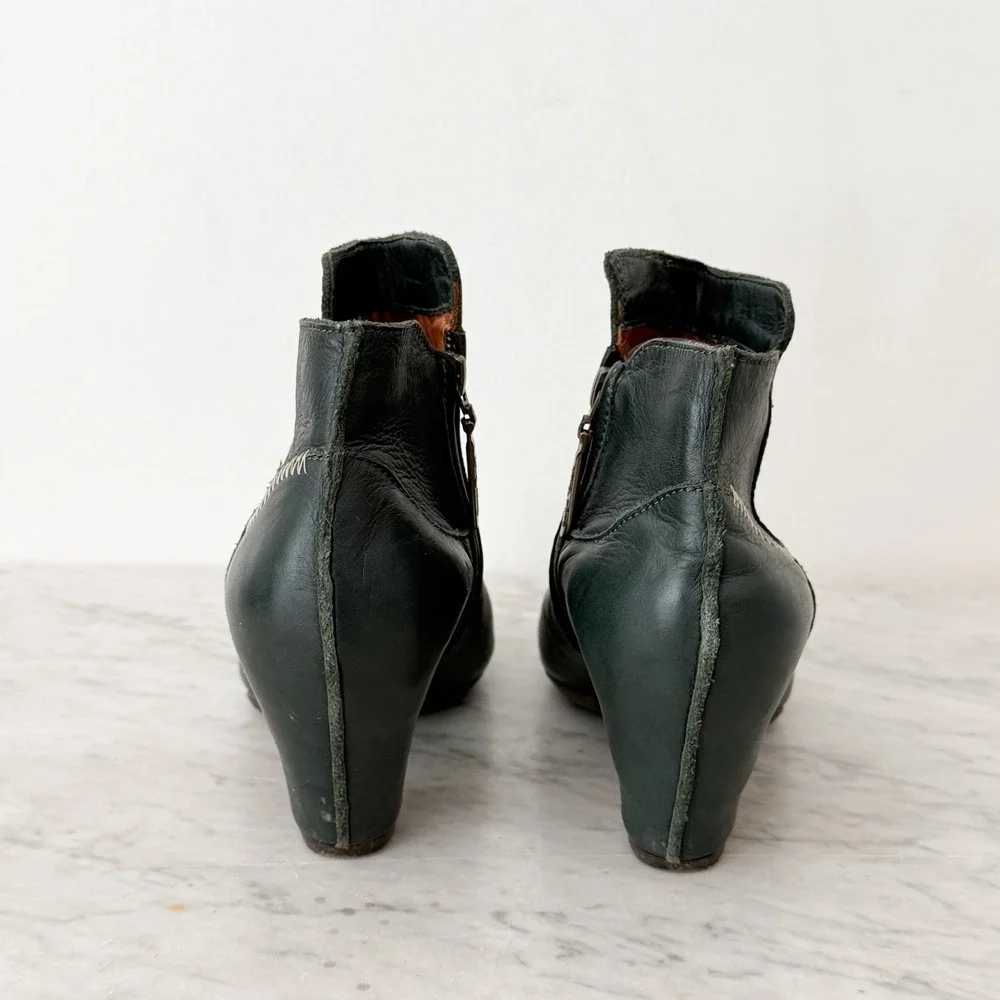 Artisan Sergio Tomani Leather Ankle Boots 38 Green Contrast Stitch Block Heel‎